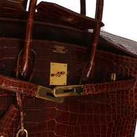 Hermès Miel Porosus Crocodile Birkin 35 GHW Handbag 8