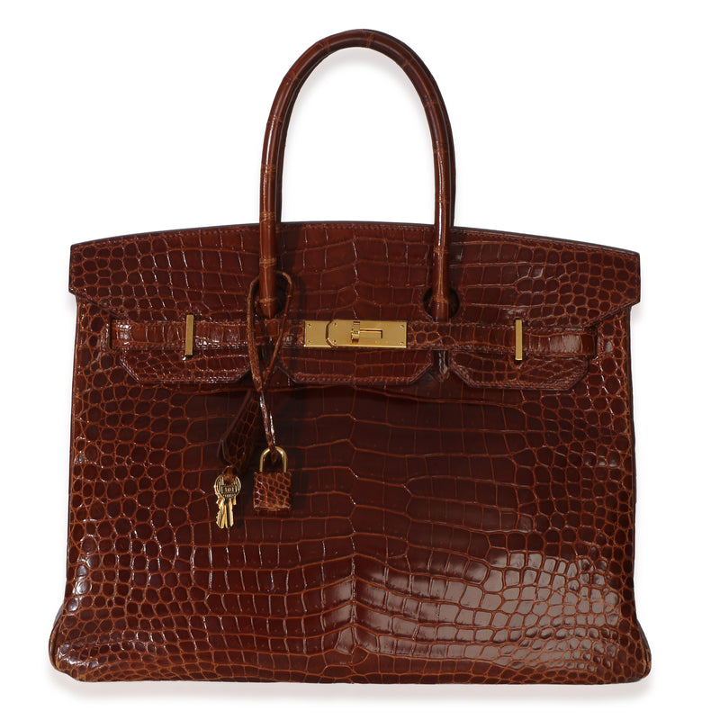 Hermès Miel Porosus Crocodile Birkin 35 GHW Handbag fv