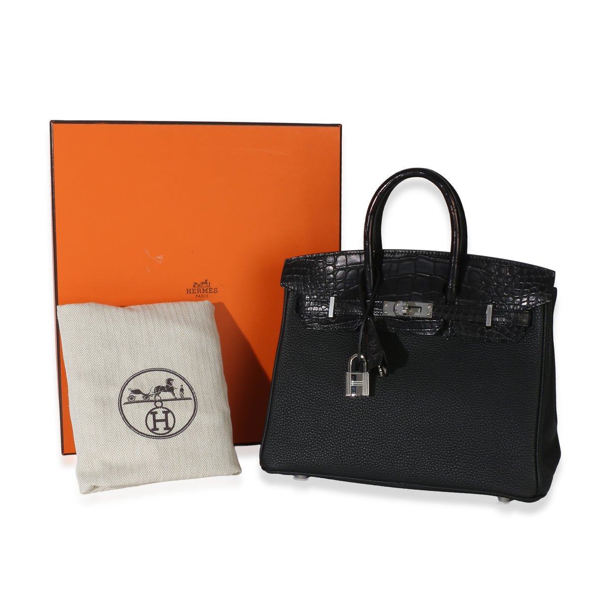 Hermès Black Togo Mississippiensis Matte Alligator Touch Birkin 25 PHW Handbag 8