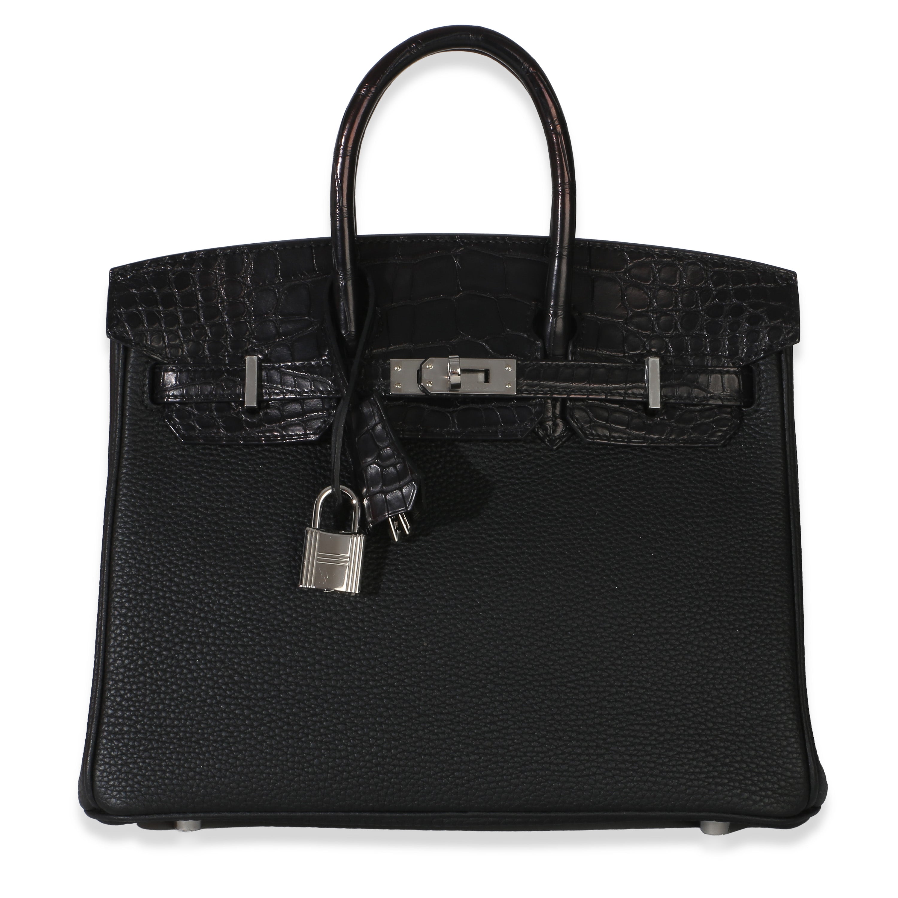 Hermès Black Togo Mississippiensis Matte Alligator Touch Birkin 25 PHW Handbag fv