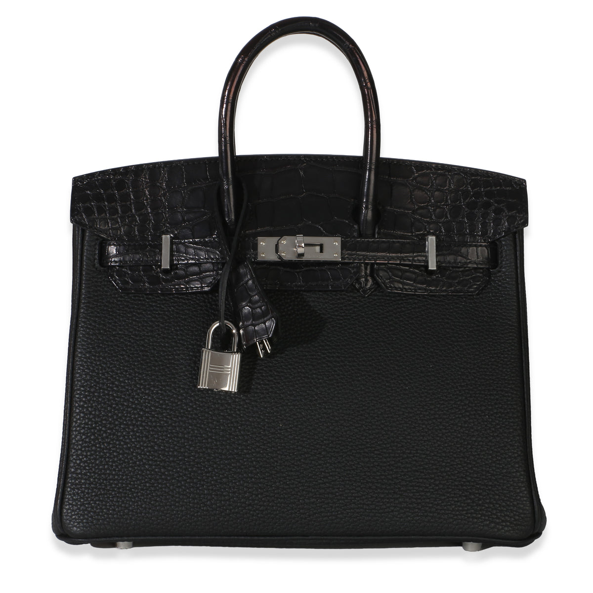 Hermès Black Togo Mississippiensis Matte Alligator Touch Birkin 25 PHW Handbag fv