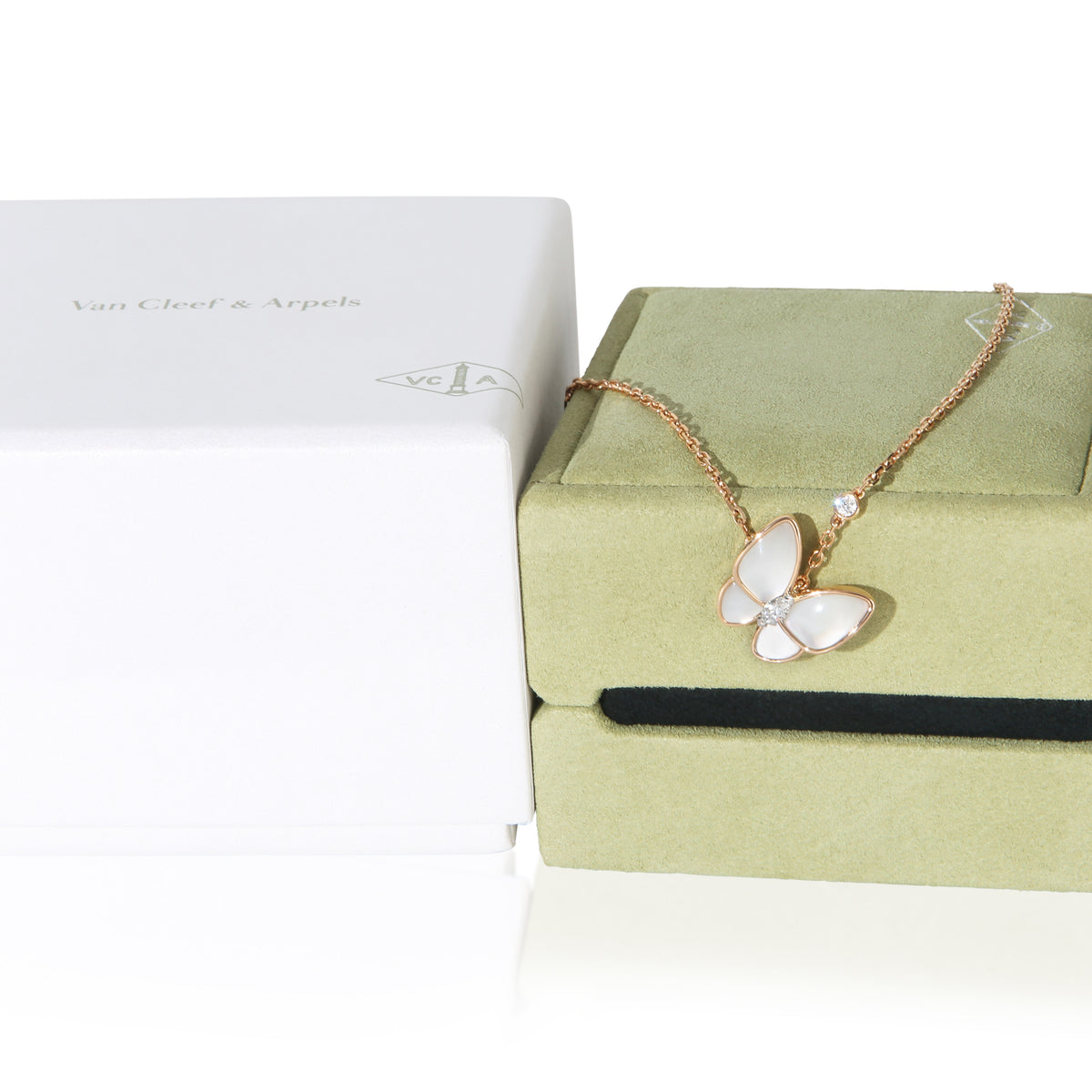 Van Cleef & Arpels Rose Gold Mother Of Pearl and Diamond Two Butterfly Pendant 5