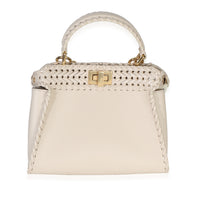 Fendi Cream Vitello King Interlace Mini Peekaboo Iconic Satchel Handbag fv