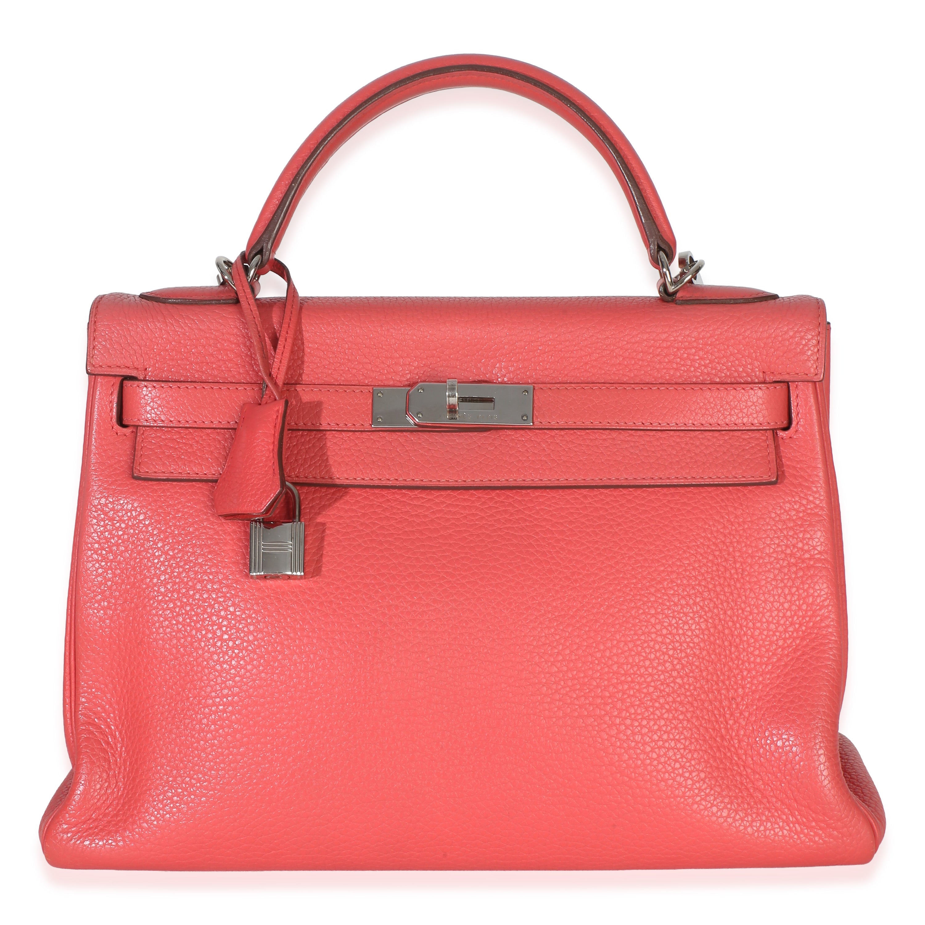 Hermès Rose Lipstick Clemence Kelly 32 PHW Handbag fv