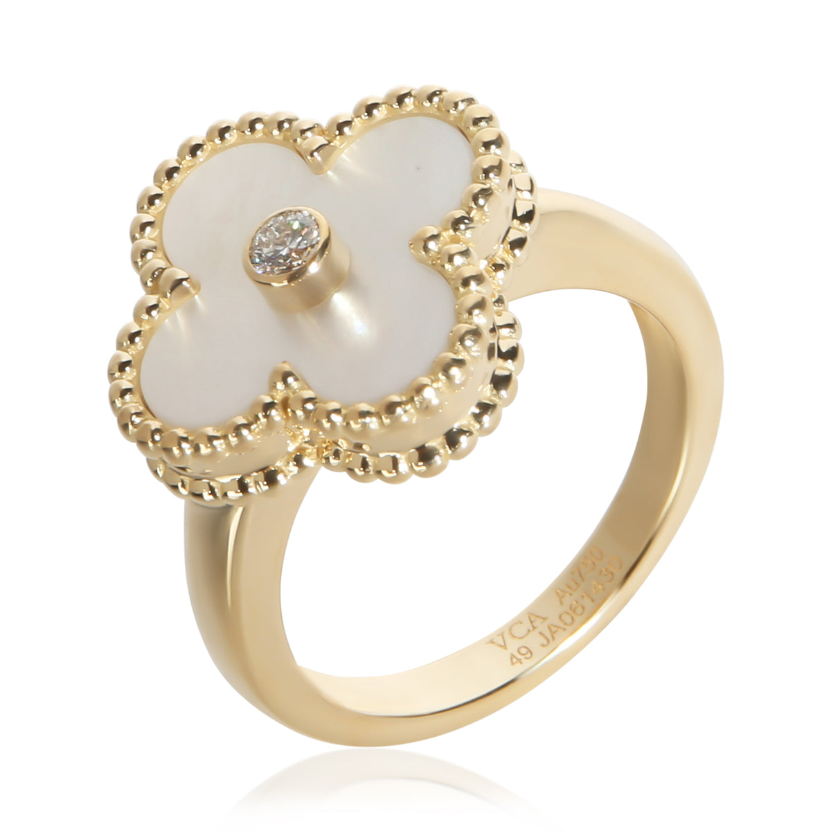 Van Cleef & Arpels Yellow Gold Mother Of Pearl and Diamond Vintage Alhambra Ring 4