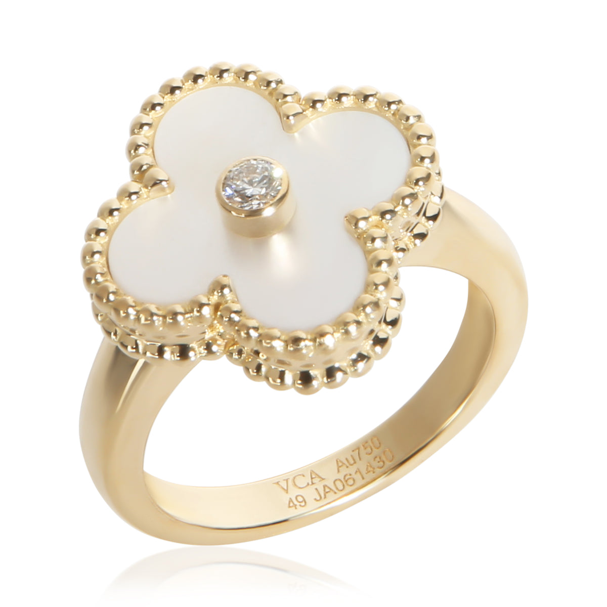 Van Cleef & Arpels Yellow Gold Mother Of Pearl and Diamond Vintage Alhambra Ring 5